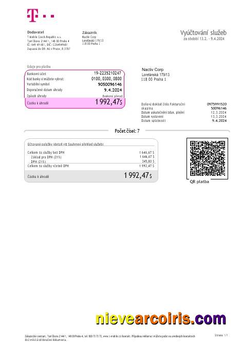 Czech Republic T Mobile business utility bill